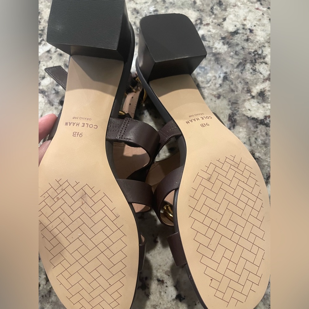 Chic Dark Brown Sandals with Gold Detailing - Picture 7 of 7